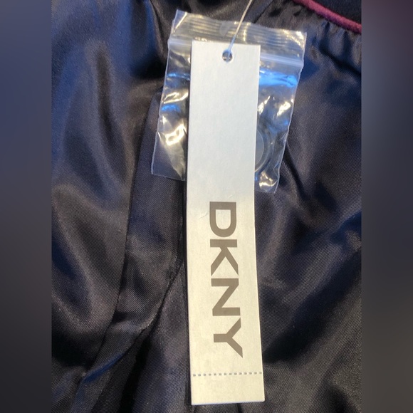 NWT DKNY s8 navy wool blend car coat Blk faux leather accents on sleeves/pockets - Picture 8 of 10